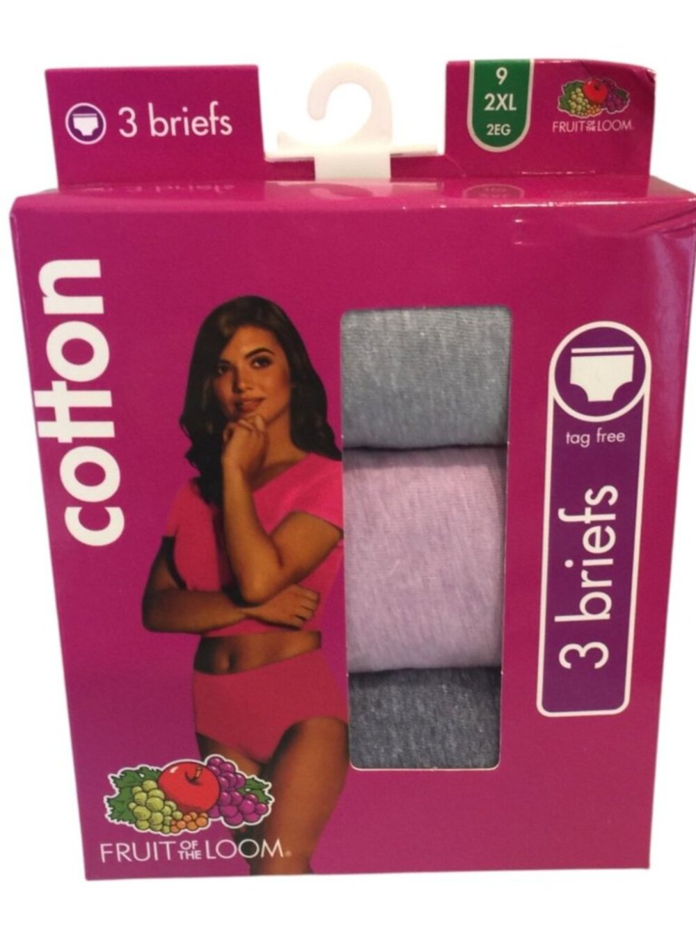 Fruit of the Loom Ladies 2 XL Size 9 Cotton Briefs Gray Lilac Blue